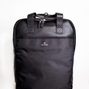 Black backpack in waterproof leather fabric